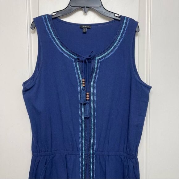 TALBOTS EMBROIDERED SPLIT NECK COVER-UP IN BLUE SIZE M - Picture 7 of 13